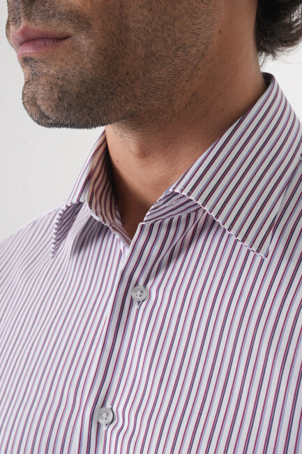 Regular Fit Uzun Kol Pamuk Erkek Bordo Gömlek - 5