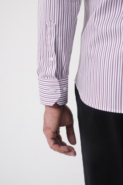 Regular Fit Uzun Kol Pamuk Erkek Bordo Gömlek - 7