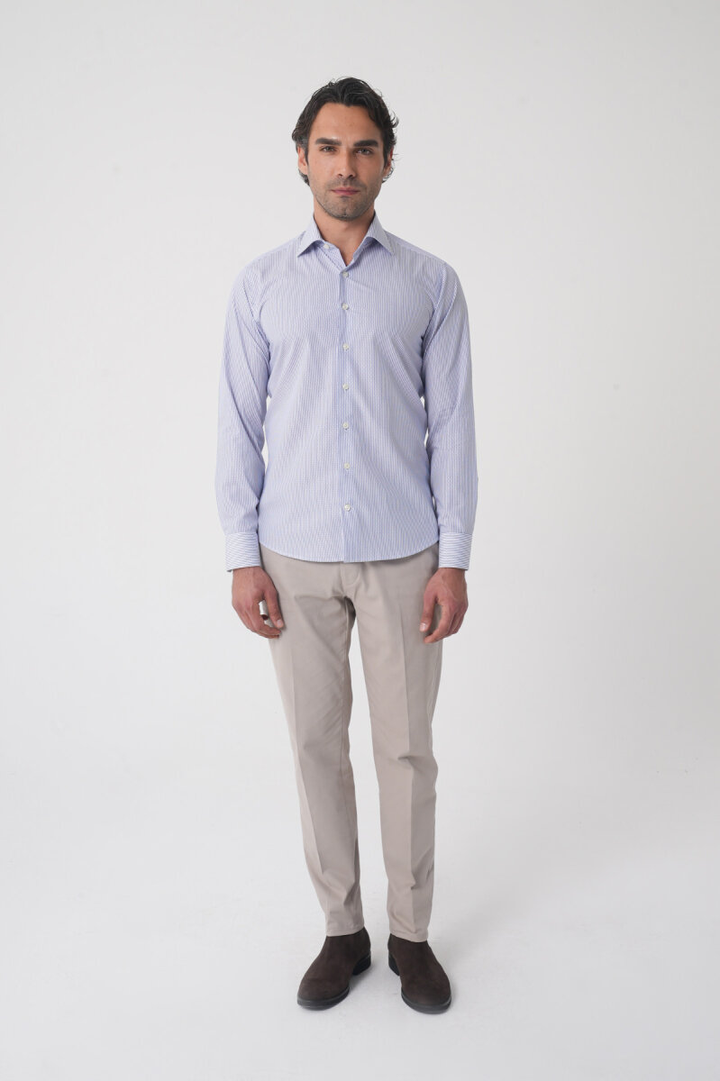 Regular Fit Uzun Kol Pamuk Mavi Erkek Gömlek (1)