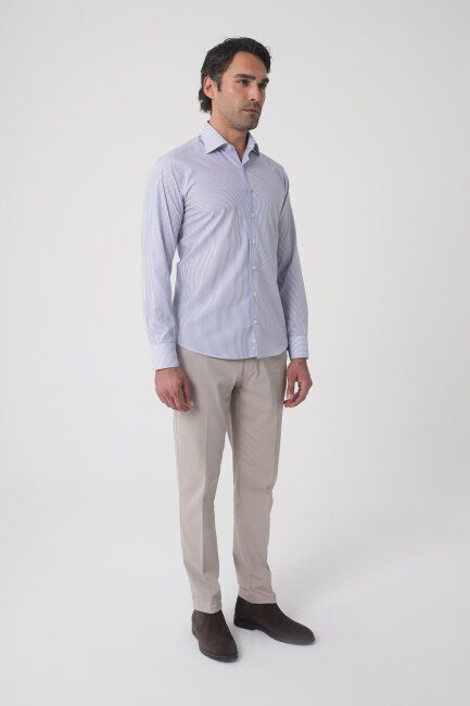 Regular Fit Uzun Kol Pamuk Mavi Erkek Gömlek - 3