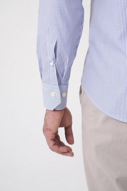 Regular Fit Uzun Kol Pamuk Mavi Erkek Gömlek - 7