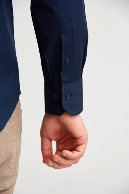 Regular Fit Uzun Kollu Lacivert Basic Erkek Gömlek - 3