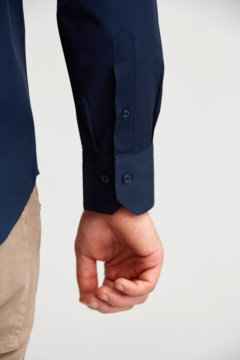 Regular Fit Uzun Kollu Lacivert Basic Erkek Gömlek - 3