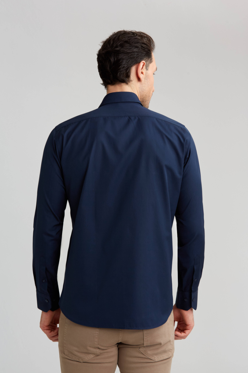 Regular Fit Uzun Kollu Lacivert Basic Erkek Gömlek (1)