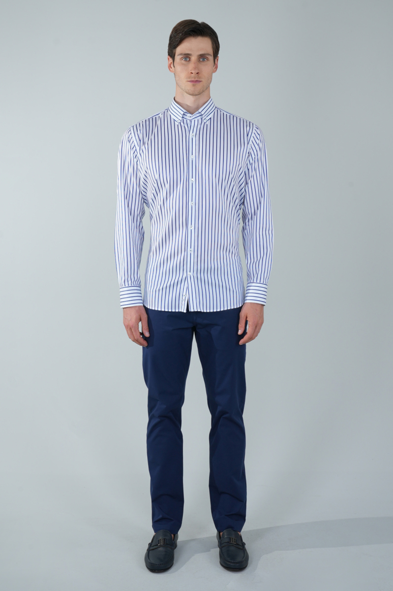 Regular Fit Uzun Kollu Lacivert Pamuk Erkek Gömlek - 5