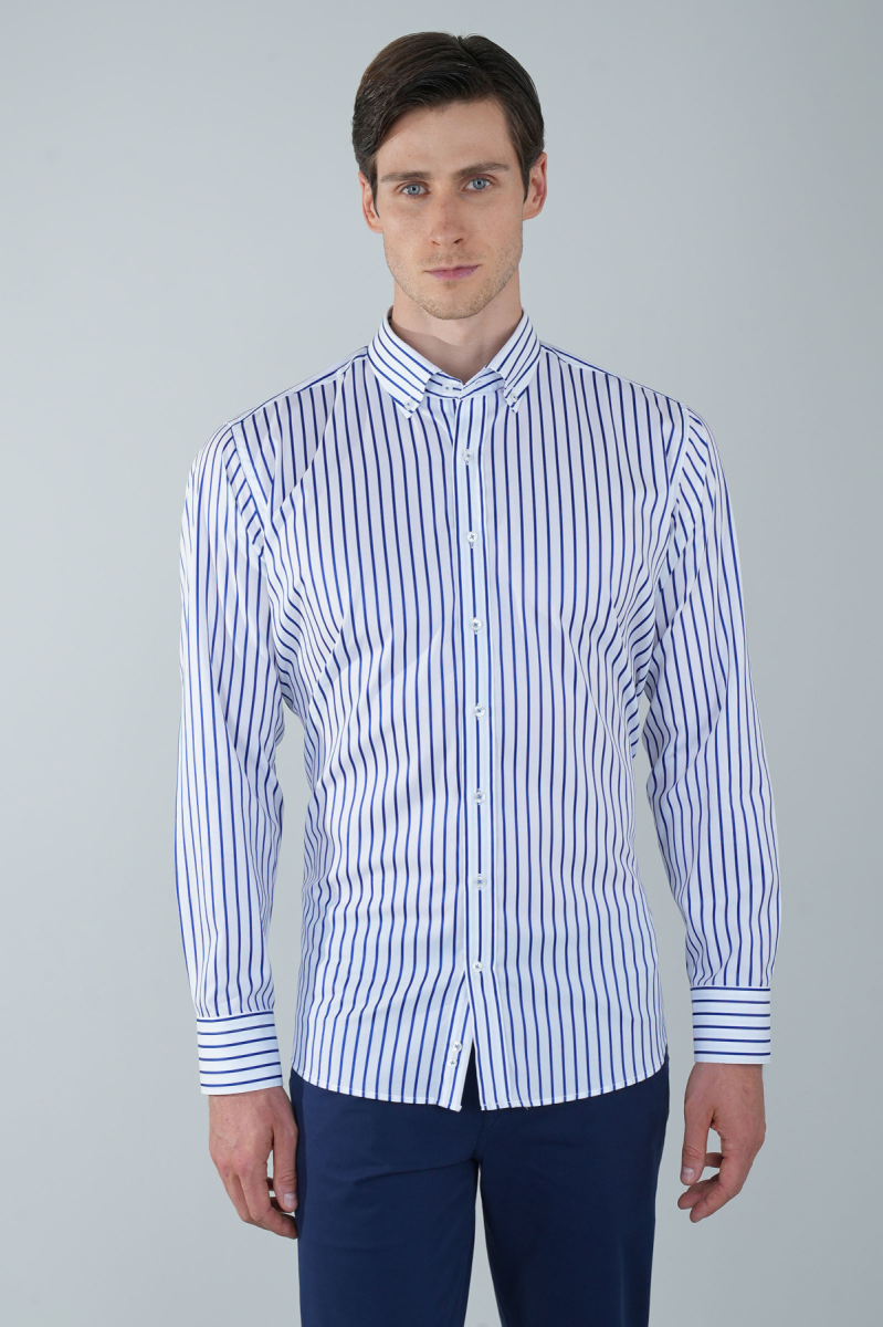 Regular Fit Uzun Kollu Lacivert Pamuk Erkek Gömlek