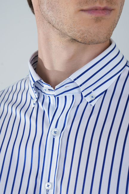 Regular Fit Uzun Kollu Lacivert Pamuk Erkek Gömlek - 3