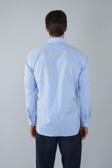 Regular Fit Uzun Kollu Mavi Pamuk Erkek Gömlek - 2