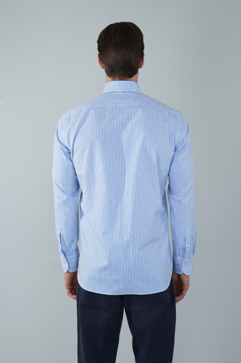 Regular Fit Uzun Kollu Mavi Pamuk Erkek Gömlek (1)