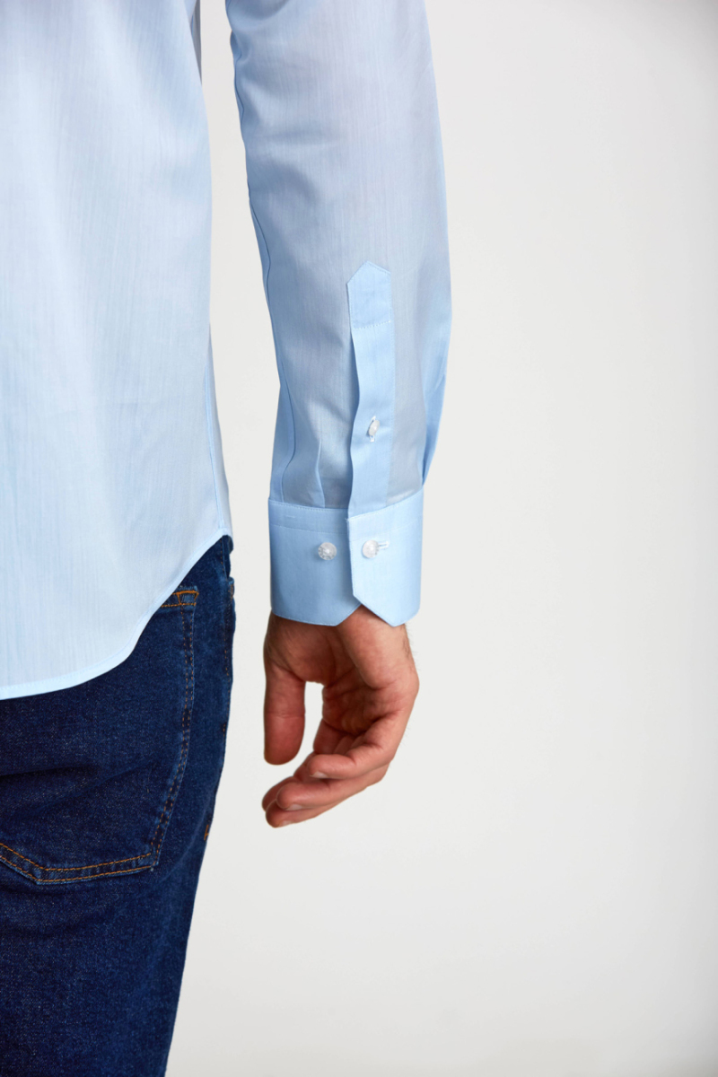 Regular Fit C-Neck Blue Men's Shirt - 3