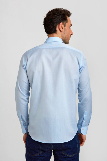 Regular Fit C-Neck Blue Men's Shirt - 2
