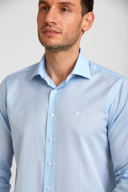 Regular Fit C-Neck Blue Men's Shirt - 4