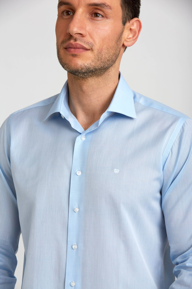 Regular Fit C-Neck Blue Men's Shirt - 4