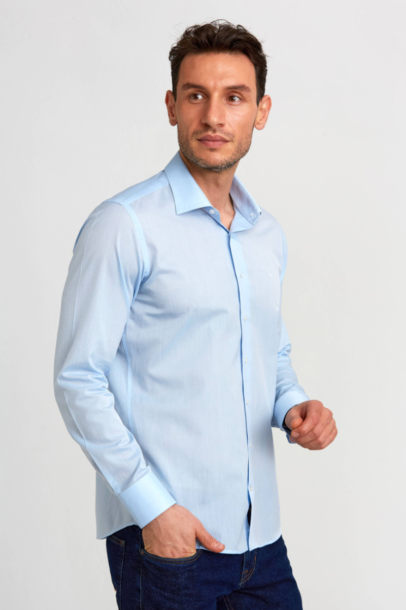 Regular Fit C-Neck Blue Men's Shirt - 5