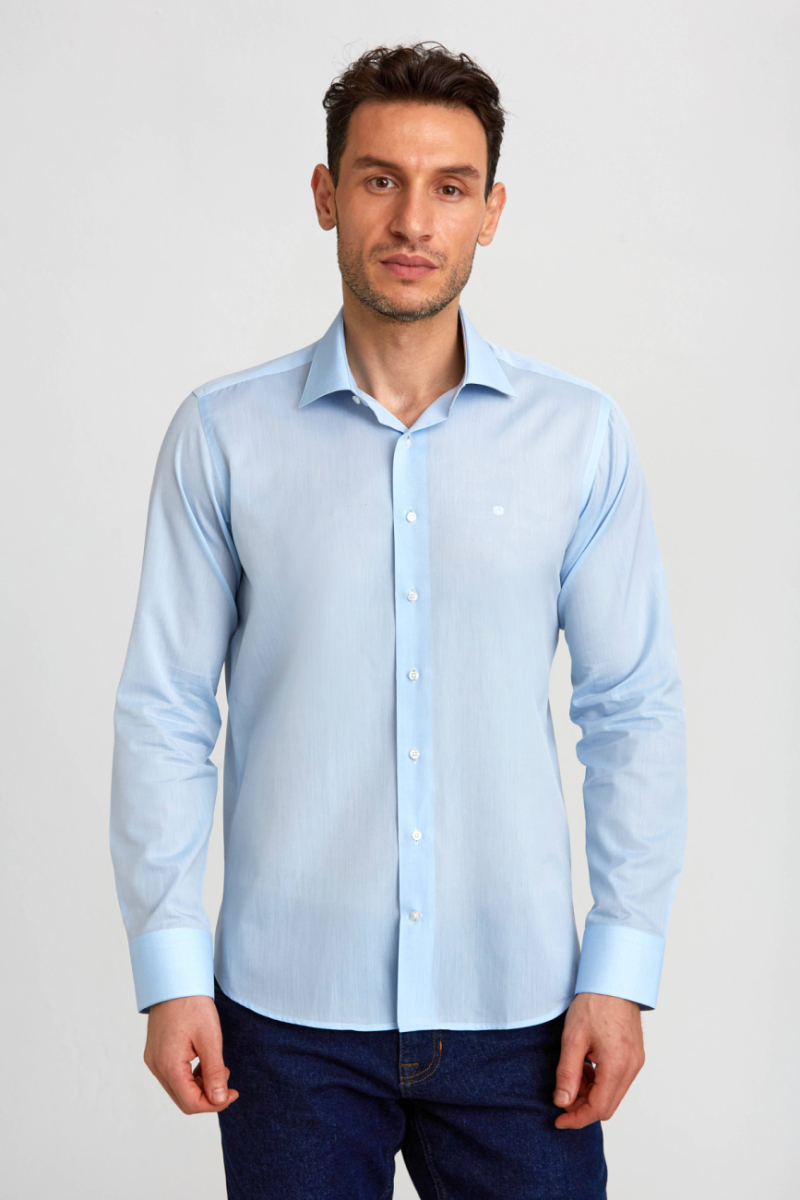 Regular Fit Uzun Kollu Mavi Klasik Erkek Gömlek