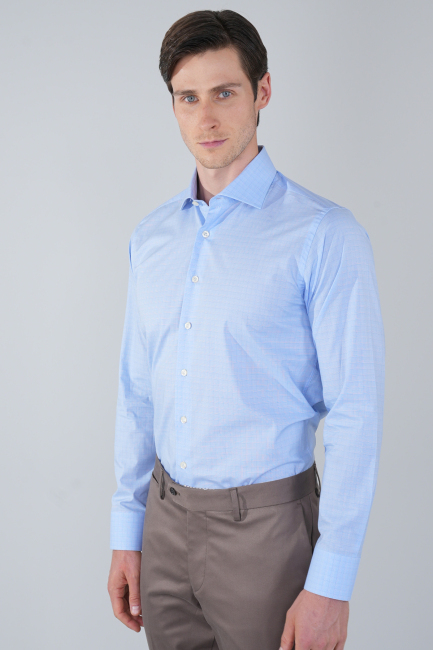 Regular Fit Uzun Kollu Pamuk Açık Mavi Erkek Gömlek - 1