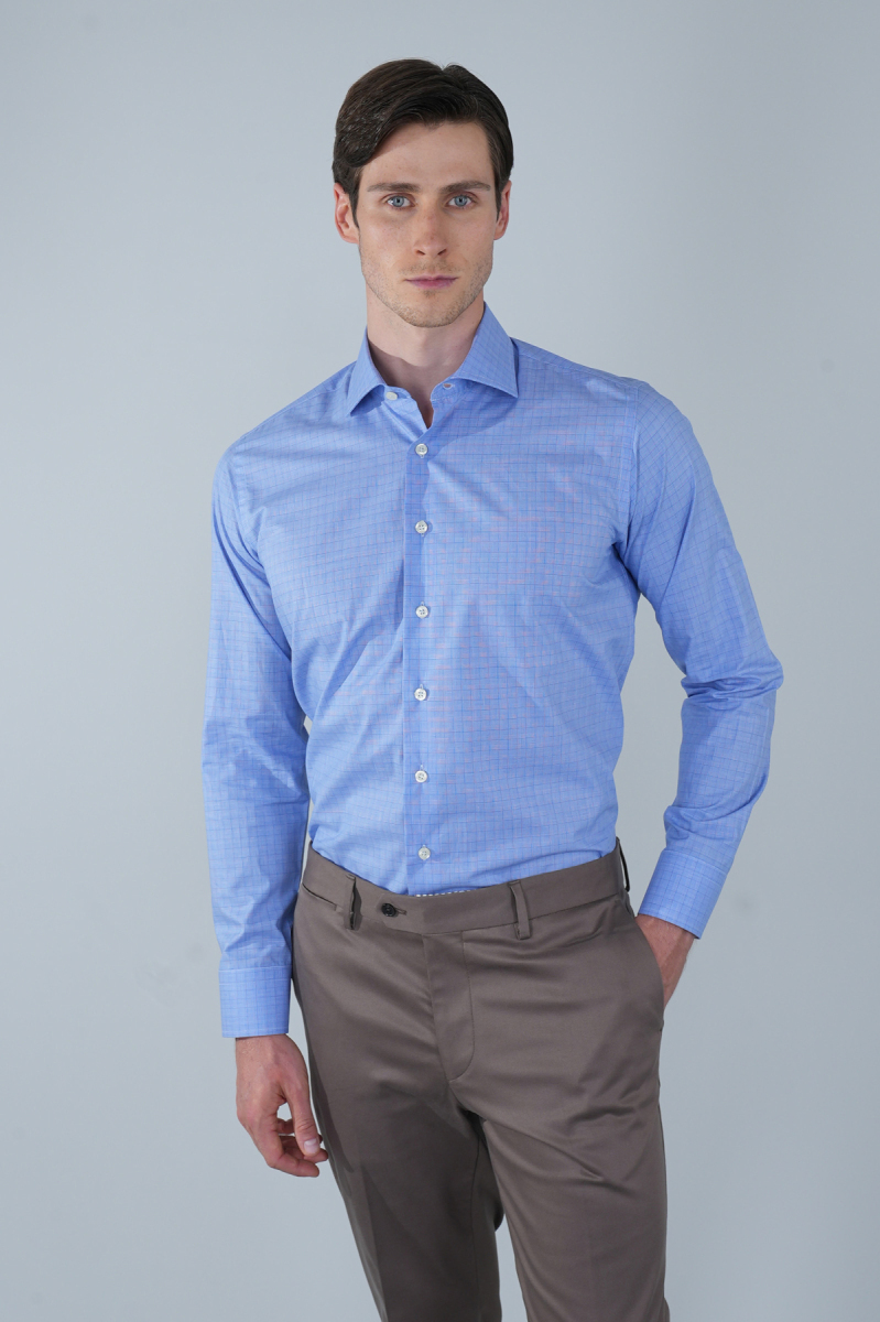Regular Fit Uzun Kollu Pamuk Mavi Erkek Gömlek