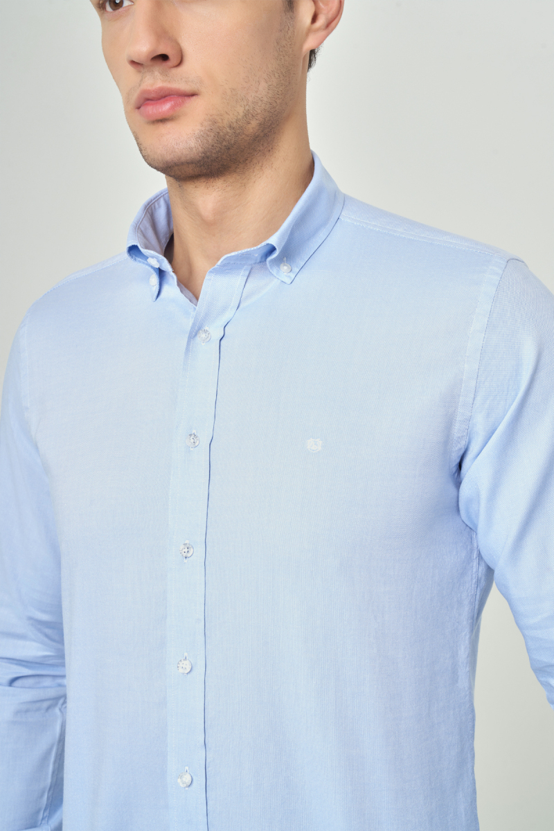 Regular Fit Uzun Kollu Paşa Yaka Kol İçi Apoletli Açık Mavi Erkek Gömlek - 3