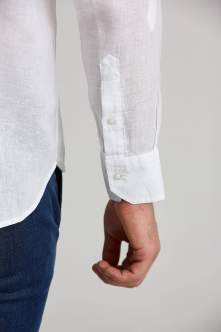 Regular Fit Uzun Kollu Paşa Yaka Kol İçi Apoletli Beyaz Spor Erkek Gömlek - 4