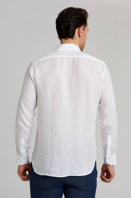 Regular Fit Uzun Kollu Paşa Yaka Kol İçi Apoletli Beyaz Spor Erkek Gömlek (1)