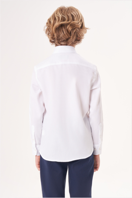 Regular Fit Yaka Düğmeli Beyaz Çocuk Erkek Gömlek (1)