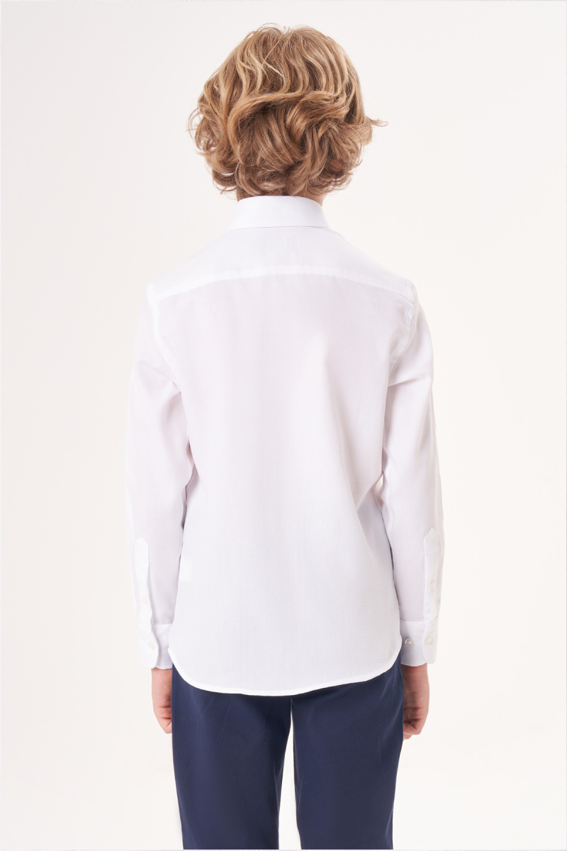 Regular Fit Yaka Düğmeli Beyaz Çocuk Erkek Gömlek (1)