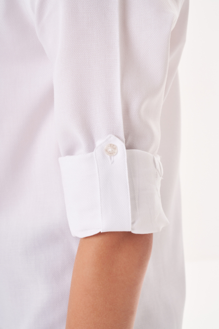 Regular Fit Yaka Düğmeli Beyaz Çocuk Erkek Gömlek - 4