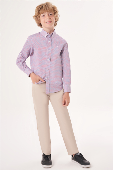 Regular Fit Yaka Düğmeli Erkek Çocuk Gömlek Kırmızı - 6