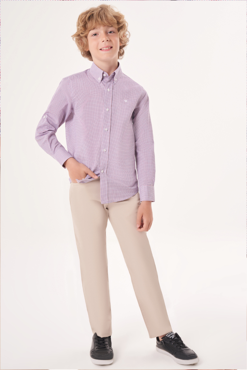 Regular Fit Yaka Düğmeli Erkek Çocuk Gömlek Kırmızı - 6