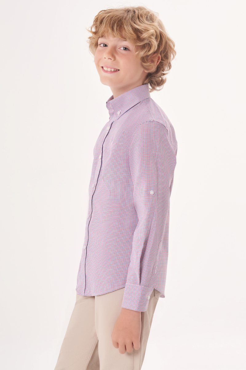 Regular Fit Yaka Düğmeli Erkek Çocuk Gömlek Kırmızı - 3