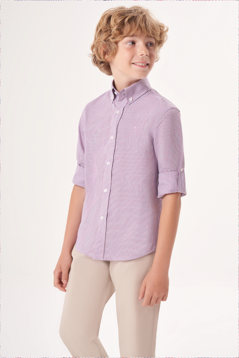 Regular Fit Yaka Düğmeli Erkek Çocuk Gömlek Kırmızı - 4