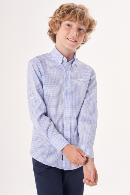 Regular Fit Yaka Düğmeli Lacivert Çocuk Erkek Gömlek - 4