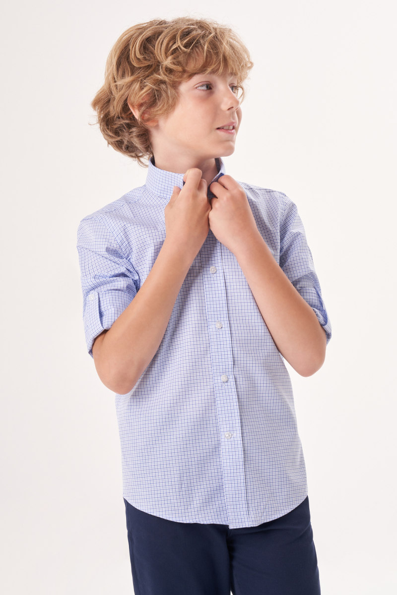 Regular Fit Yaka Düğmeli Lacivert Çocuk Erkek Gömlek - 3