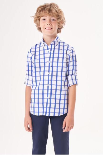 Regular Fit Yaka Düğmeli Lacivert Erkek Çocuk Gömlek - 5