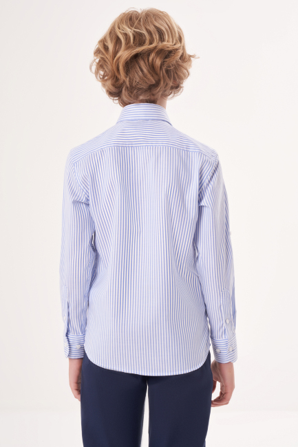 Regular Fit Yaka Düğmeli Mavi Çocuk Erkek Gömlek (1)