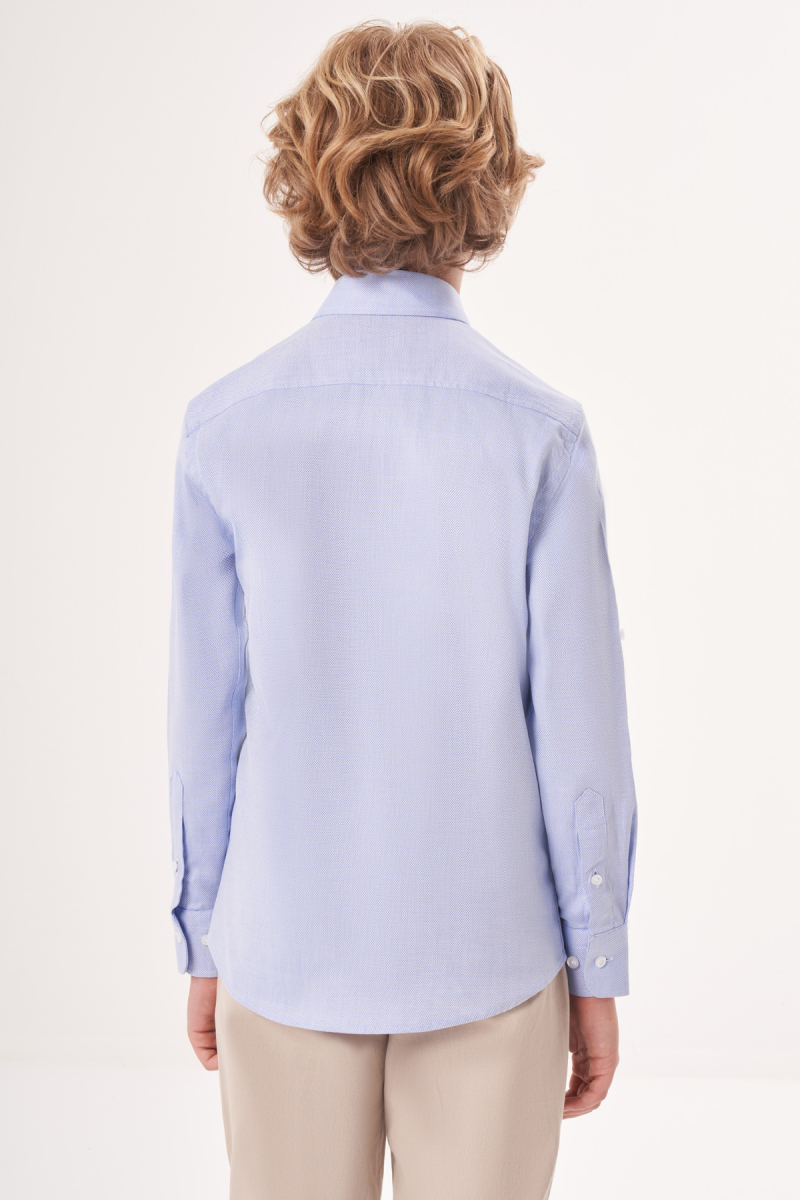 Regular Fit Yaka Düğmeli Mavi Çocuk Gömlek (1)