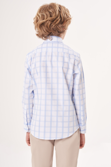 Regular Fit Yaka Düğmeli Mavi Erkek Çocuk Gömlek (1)