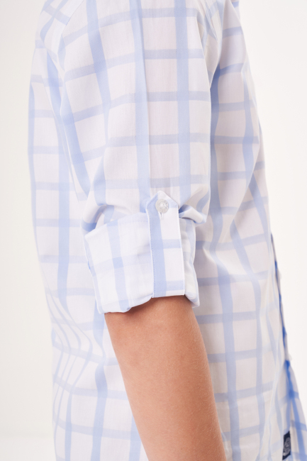 Regular Fit Yaka Düğmeli Mavi Erkek Çocuk Gömlek - 7