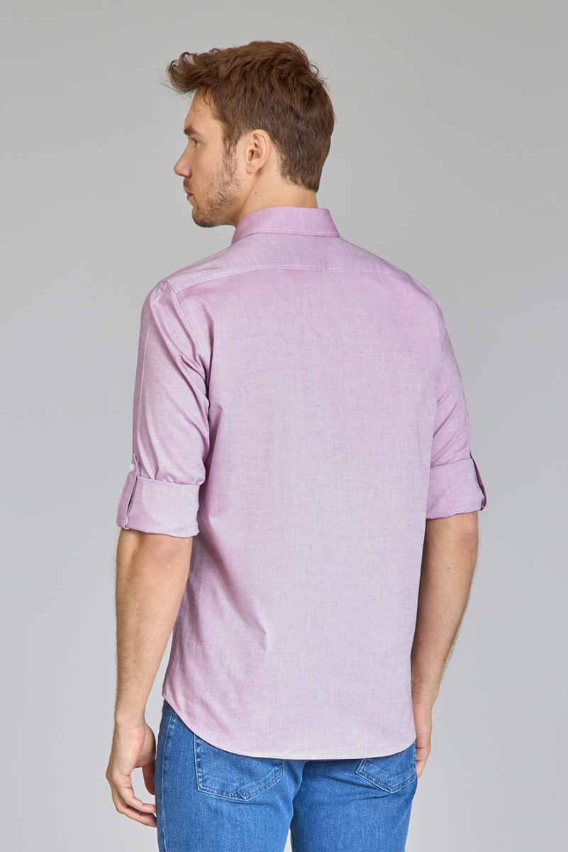 Regular Fit Yaka Düğmeli Mürdüm Pamuk Erkek Gömlek (1)