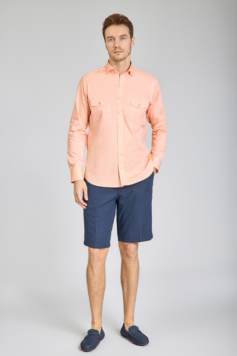 Regular Fit Yaka Düğmeli Oranj Pamuk Erkek Gömlek (1)