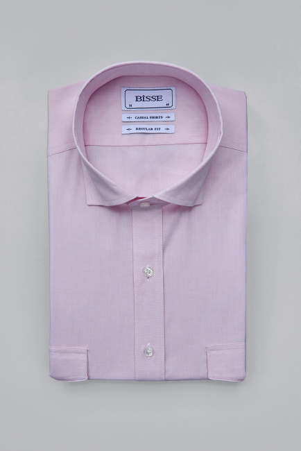 Regular Fit Yaka Düğmeli Pembe Pamuk Erkek Gömlek - 4