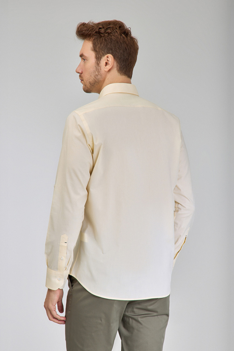 Regular Fit Yaka Düğmeli Sarı Pamuk Erkek Gömlek - 6