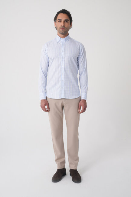 Regular Fit Yaka Pamuk Mavi Erkek Gömlek - 3