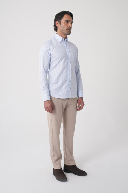 Regular Fit Yaka Pamuk Mavi Erkek Gömlek - 4