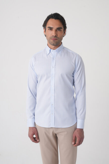 Regular Fit Yaka Pamuk Mavi Erkek Gömlek