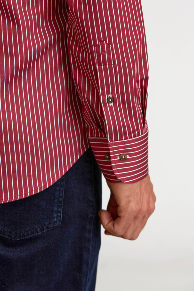 Regular Fit Yarım İtalyan Yaka İnce Çizgili Bordo Erkek Gömlek - 5