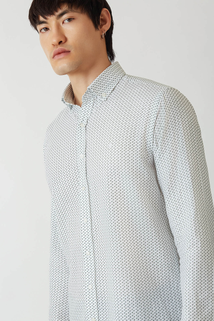 Regular Fit Yeşil Paşa Yaka Spor Erkek Gömlek - 4