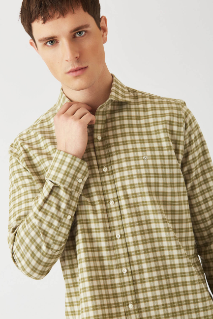 Regular Fit Yeşil Ram Yaka Spor Erkek Gömlek - 3