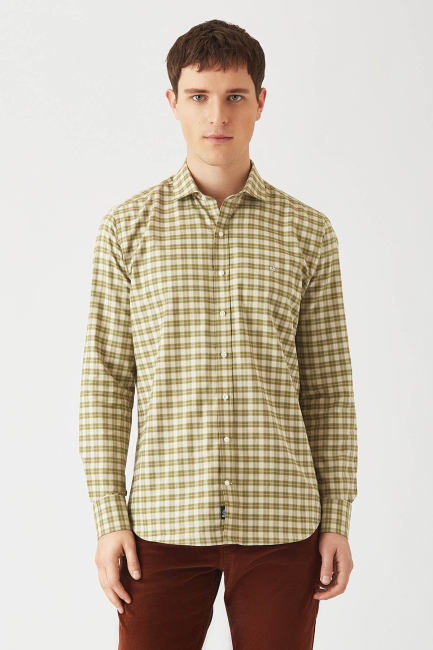 Regular Fit Yeşil Ram Yaka Spor Erkek Gömlek - 1