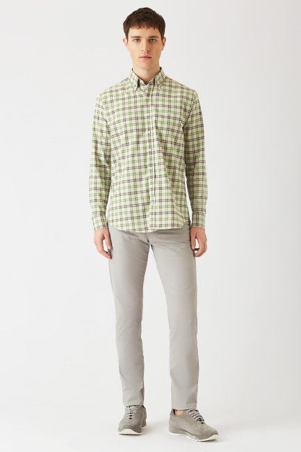 Regular Fit Yeşil Uzun Kollu Spor Erkek Gömlek - 4